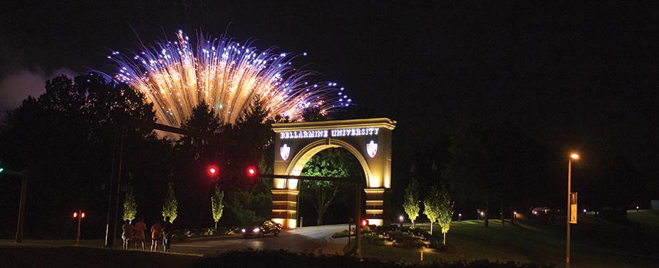 fireworks-arch fireworks explode at night over bellarmine's arch