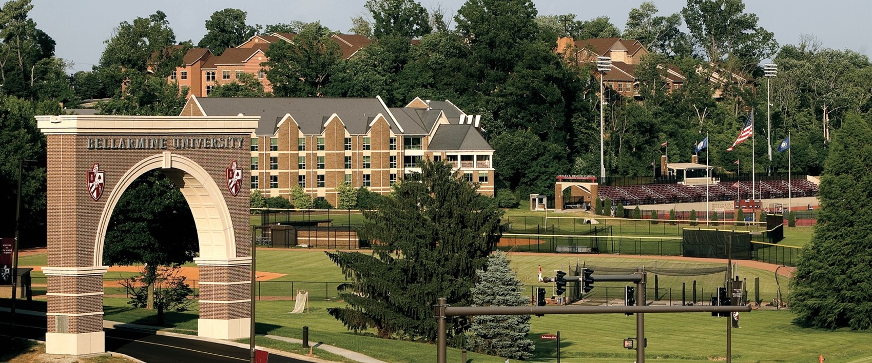 Bellarmine's gateway arch and athletic fields