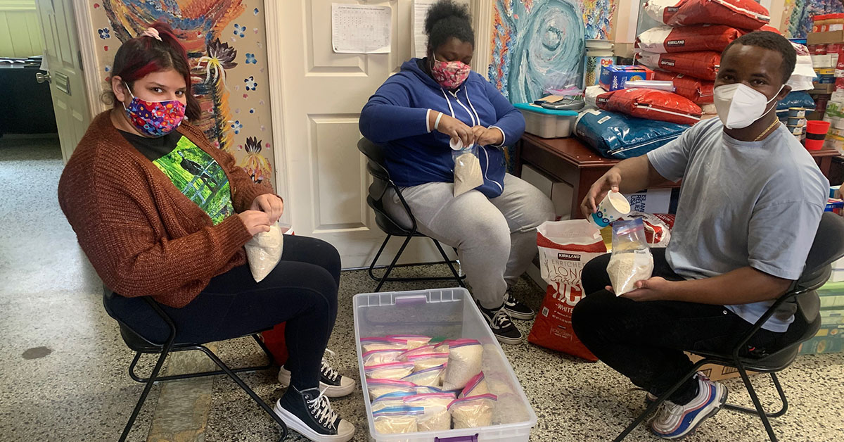 Three students in masks