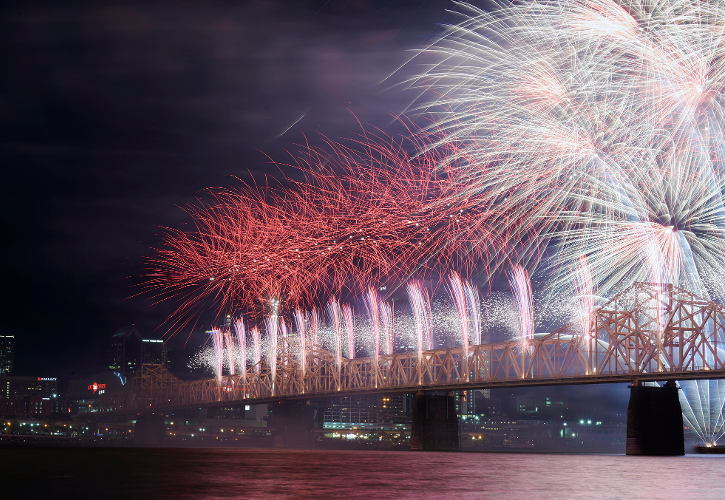 Fireworks and the Second Street Bridge at Thunder Over Louisville 