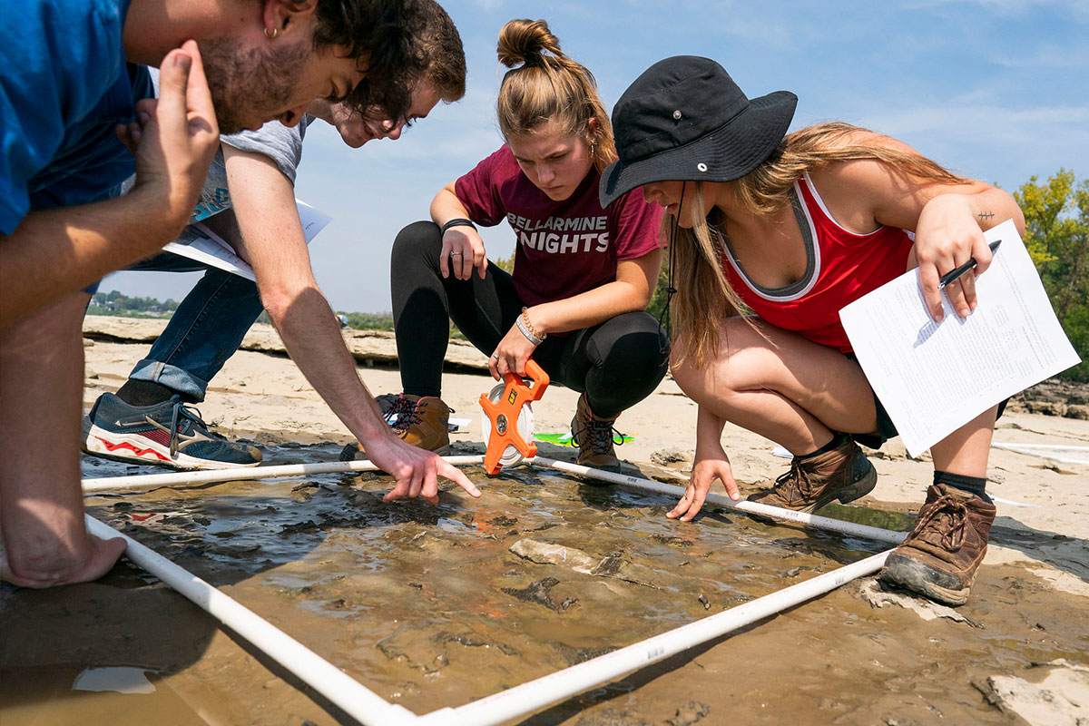 students in field