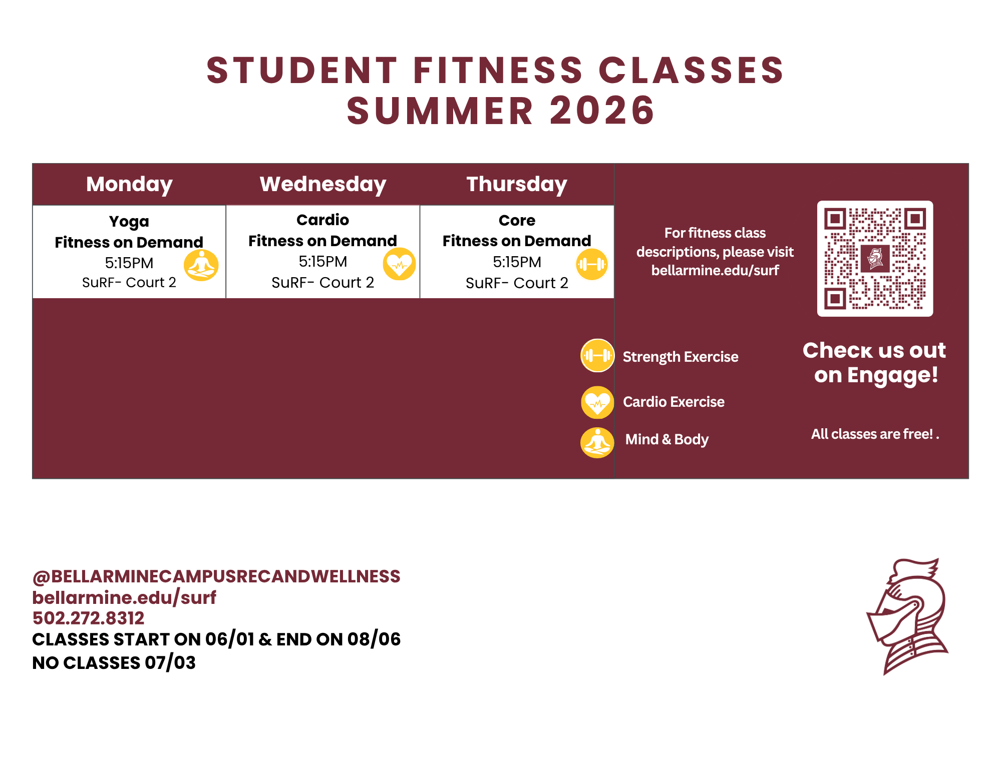 Group Fitness Student Schedule Group fitness scheduled for students during sumemr